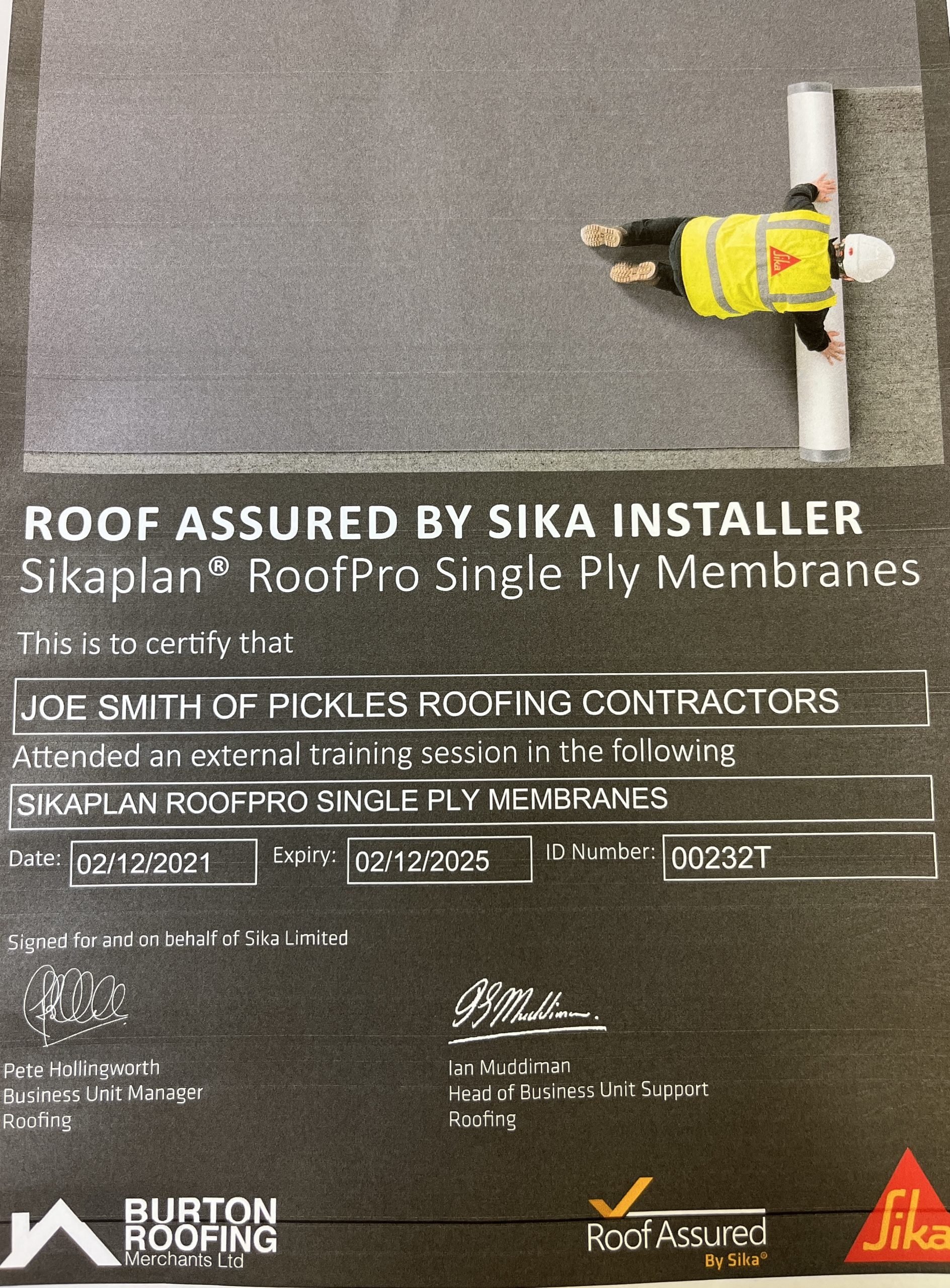 Certificate from Sika 1